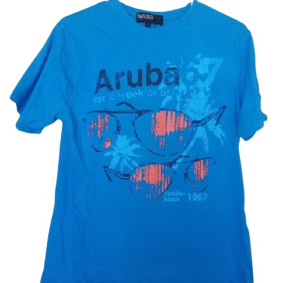 --  Blue "Aruba" Theme T-Shirt Tee Men Small - Picture 1 of 2